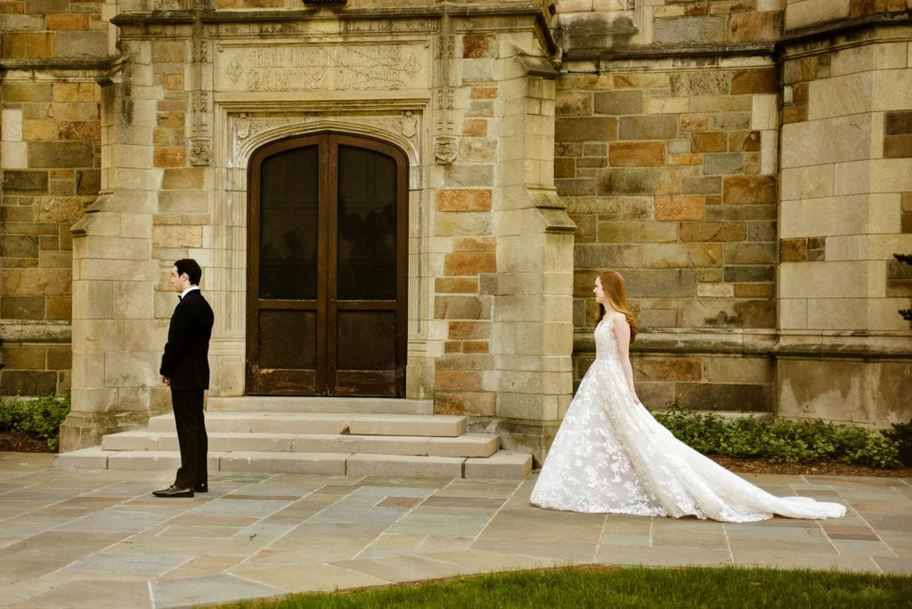first look, university of michigan, ann harbor luxury wedding, simply brilliant events