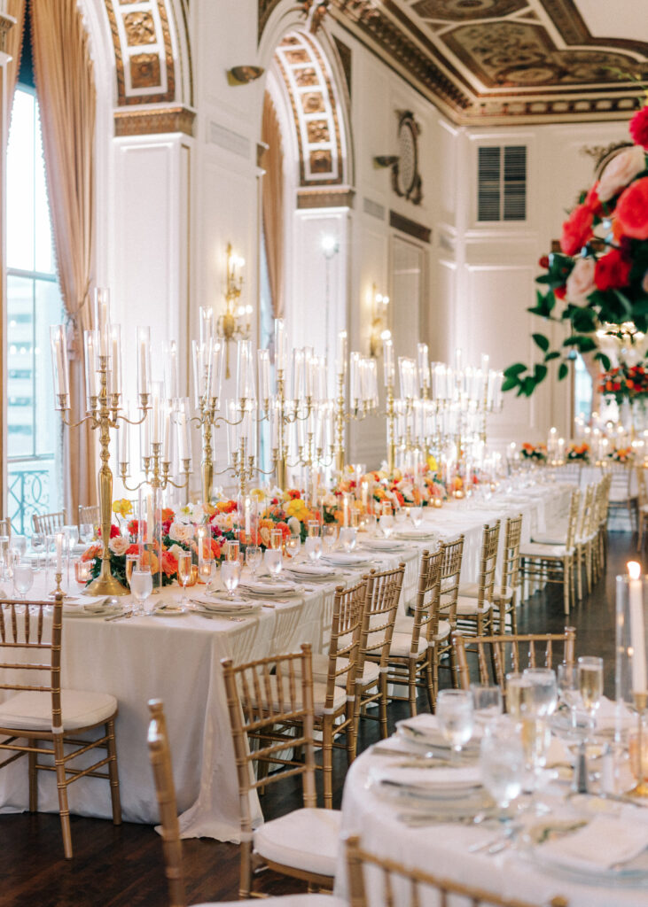 Grand ballroom wedding venue featuring classic Detroit architectural details

