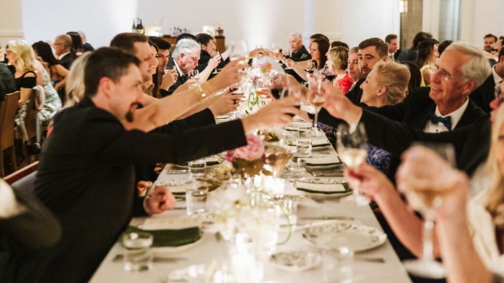 Wedding guests having fun at Shinola wedding